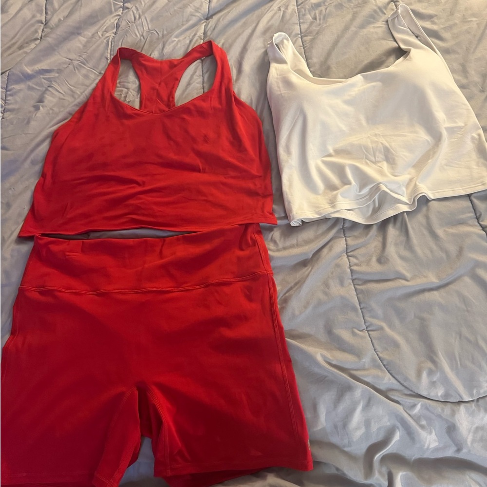 Red and White Athletic Tank and Shorts Set